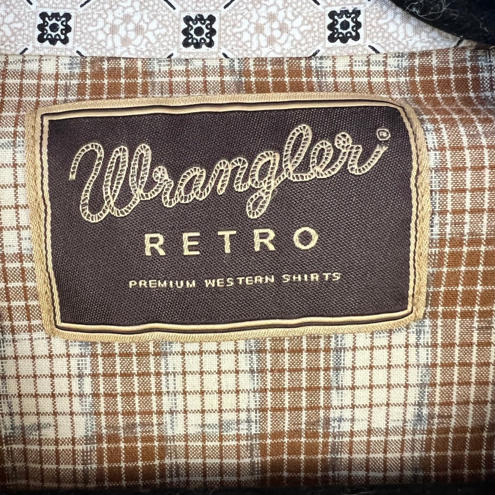 Wrangler Retro Premium Mens Brown Plaid Tiger Eye Pearl Snap Flip Cuff Shirt L - Picture 2 of 10